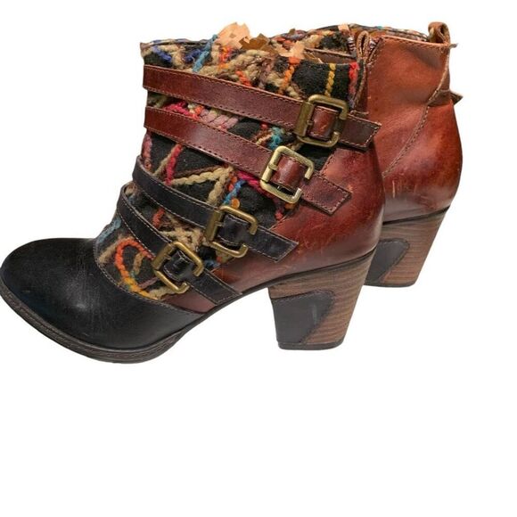 Spring Step L’Artiste Redding Ankle Boot Leather&Fabric Multi-Color Block Heel 7 - Picture 2 of 9